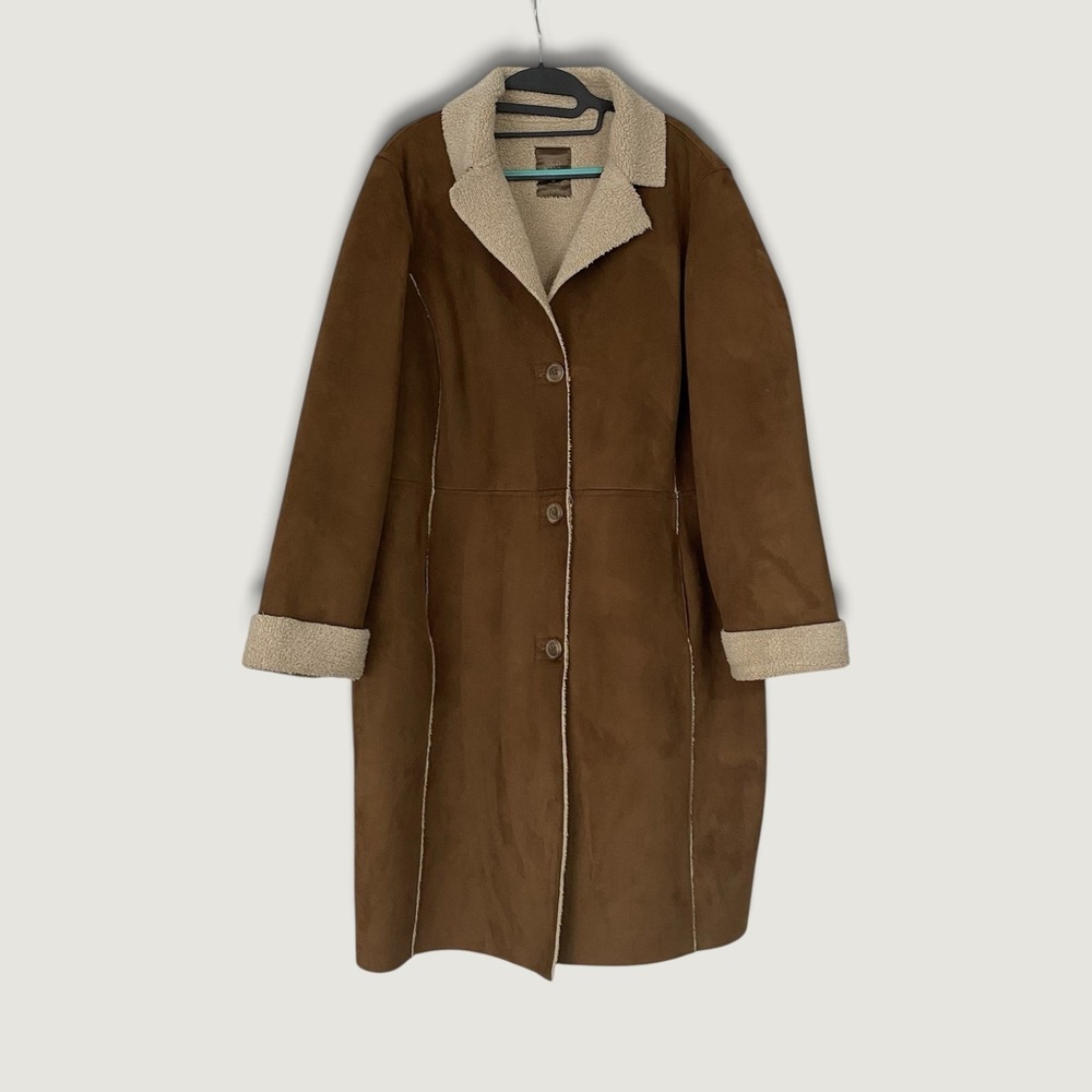 Old Navy Vintage Women's 2X Brown Faux Suede Sherpa Lined Button Coat Y2K 2000s